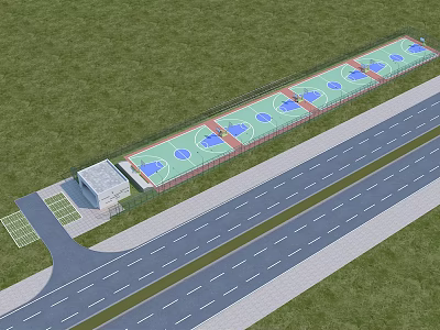 Outdoor Basketball Court Facility With Multiple Courts Green Space And Roads 3d model