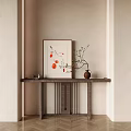 Elegant Console Table with Framed Painting Ceramic Vase and Ambient Lighting on Light Beige Wall