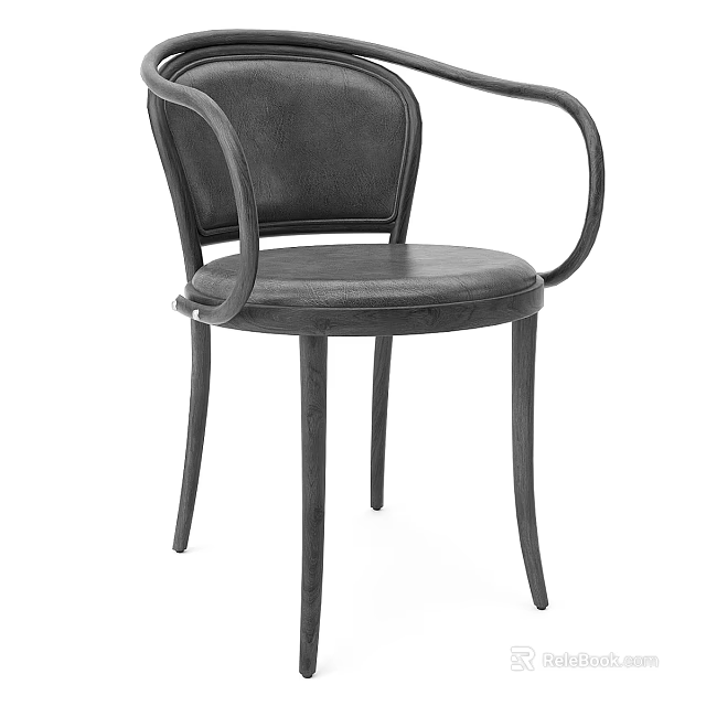 Modern Dark Colored Dining Chair With Leather Upholstery And Slim Armrests Design 3d model 