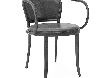 Modern Dark Colored Dining Chair With Leather Upholstery And Slim Armrests Design 3d model