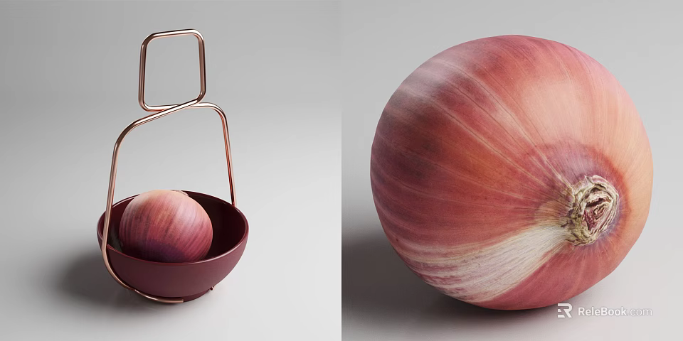 Fresh Red Onion Placed in Red Small Basket with Clear Close Up View 3d model 