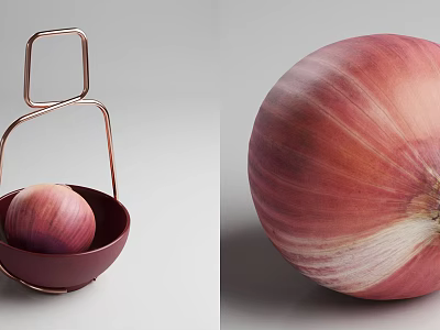 Fresh Red Onion Placed in Red Small Basket with Clear Close Up View 3d model