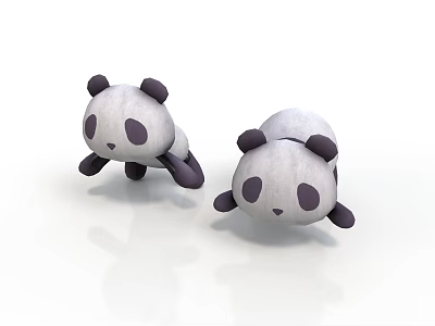 Cute 3D Panda Plush Toys With Black Ears And White Bodies On White Surface 3d model