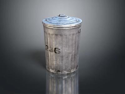 Metal Trash Can With Lid And Textured Surface Worn Appearance For Household Use 3d model
