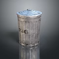 Metal Trash Can With Lid And Textured Surface Worn Appearance For Household Use