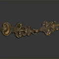 Ornate Golden Metal Decorative Component With Intricate Carved Scrollwork And Flower Patterns