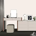 Modern Dressing Table Design With Mirror Stool Drawers Table Lamp And Vase 3d model