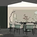 Elegant Oriental Private Dining Room With Traditional Decor Green Plants And Dining Table