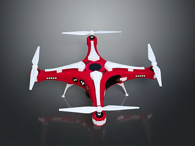 Red And White Drone With Four Propellers And Modern Design 3d model