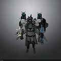 Futuristic Sci Fi Character In Mechanical Armor With Weapons And Backpack Devices