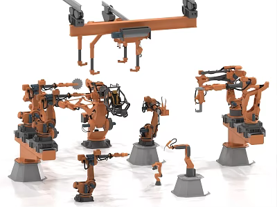 Orange Industrial Robotic Arms Various Models For Automated Manufacturing Processes 3d model