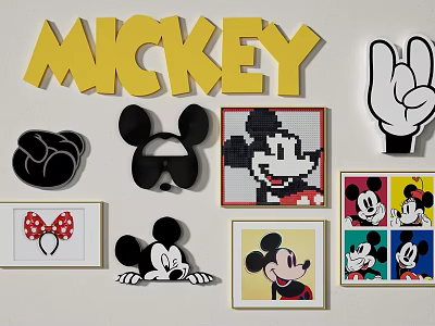 Mickey Mouse Wall Decor With Yellow Letters Pixel Art Gesture And Framed Prints 3d model
