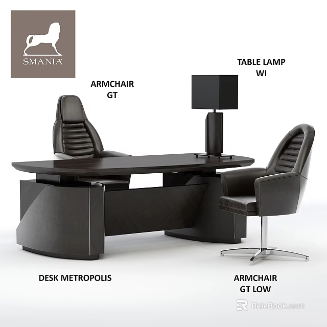 Modern Metropolis Desk And GT Armchair With Table Lamp For Office Interior 3d model 