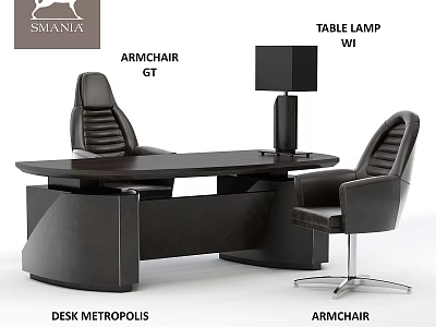 Modern Metropolis Desk And GT Armchair With Table Lamp For Office Interior 3d model