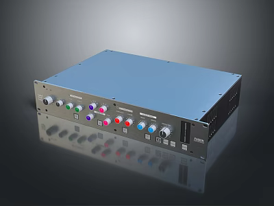 Professional Headphone Audio Mixer With Blue Casing And Colorful Control Knobs 3d model