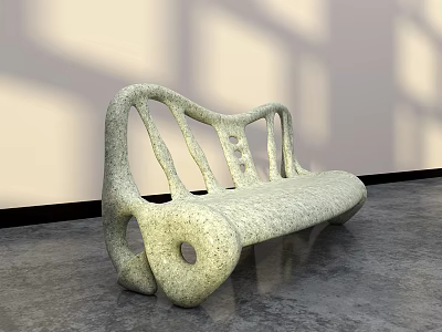 Modern Outdoor Bench Featuring Concrete Material Curved Design and Hollow Details for Patio Garden Use 3d model