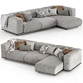 Gray L Shaped Sectional Sofa With Patterned Cushions And Throw Blanket 3d model