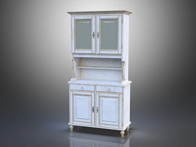 White Entryway Console Side Cabinet With Glass Doors And Storage Drawers 3d model
