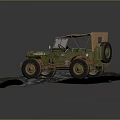 Two Vintage Military Jeep Models In Green And Brown On Rocky Display Base