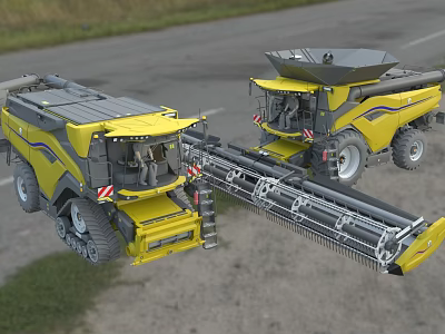 Modern Yellow Combine Harvesters With Large Header For Efficient Crop Harvesting 3d model