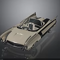 Vintage Classic Car With Streamlined Body Open Top Tail Fins And Shiny Finish