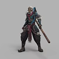 Eastern Style Warrior Character Wearing Armored Helmet Decorative Scarf And Staff Weapon In Game Design