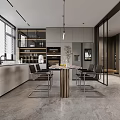 Modern Living and Dining Room Interior With Sofa Dining Table City View and Pendant Lights