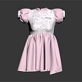 Pink Dress With Lace Details Puff Sleeves High Neck And Flared Skirt