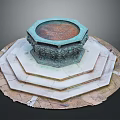 Octagonal Copper Fountain Basin With Multi Tiered Stone Pedestal And Carved Details