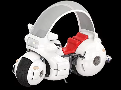 Futuristic White Motorcycle with Transparent Curved Canopy Red Seat and Unique Design 3d model