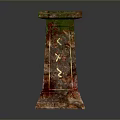 Decorative Architectural Column With Green Red Gold Marbled Surface And Intricate Patterns