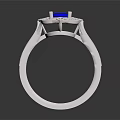 Exquisite White Metal Ring with Central Blue Gemstone Surrounded by Sparkling Diamond Accents