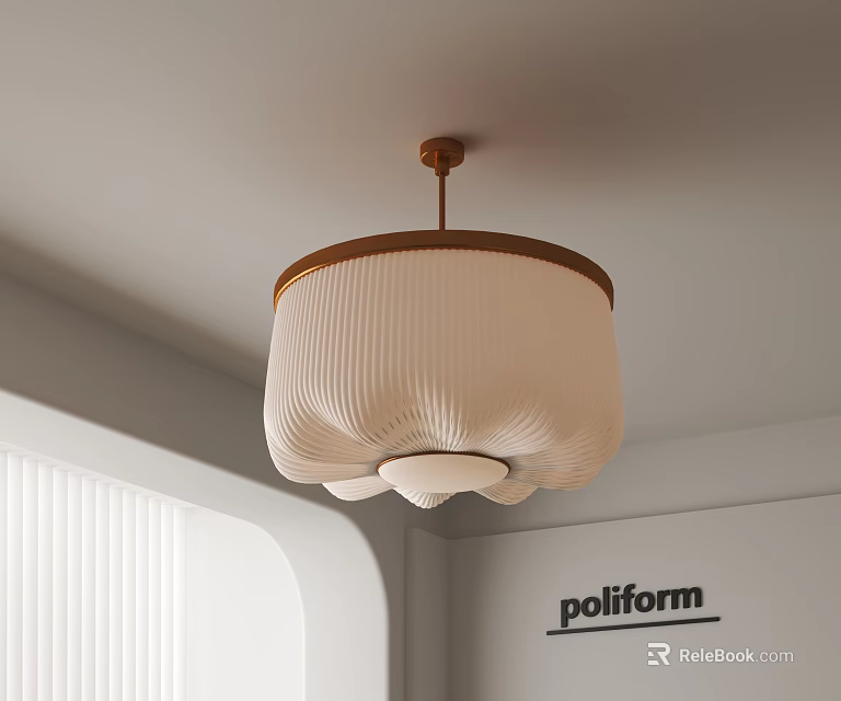 Modern Interior Pendant Light With Pleated Cream Shade And Brown Frame 3d model