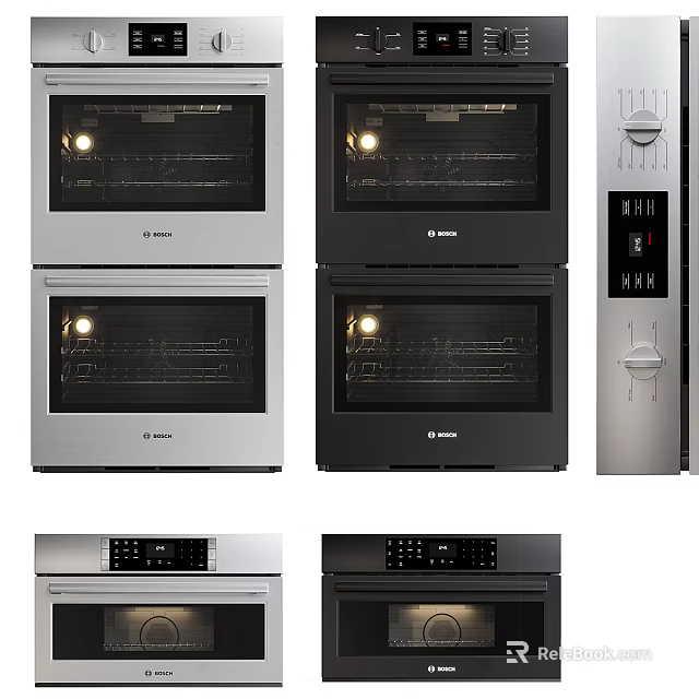 Modern Kitchen Ovens In Silver And Black With Control Panel Design 3d model 