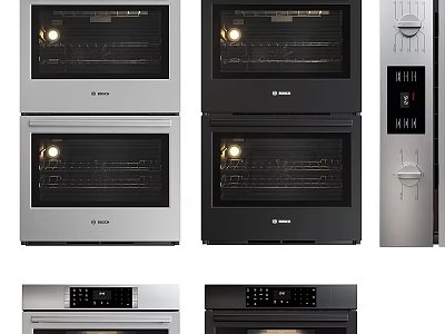 Modern Kitchen Ovens In Silver And Black With Control Panel Design 3d model