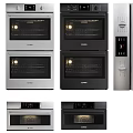 Modern Kitchen Ovens In Silver And Black With Control Panel Design 3d model