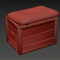 Rustic Red Wooden Box With Distressed Surface and Blue Floral Pattern Cushioned Top 3d model