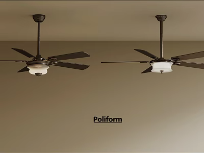 Poliform Two Modern Ceiling Fan Lights With Black Blades And White Shades 3d model