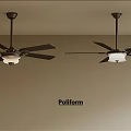 Poliform Two Modern Ceiling Fan Lights With Black Blades And White Shades