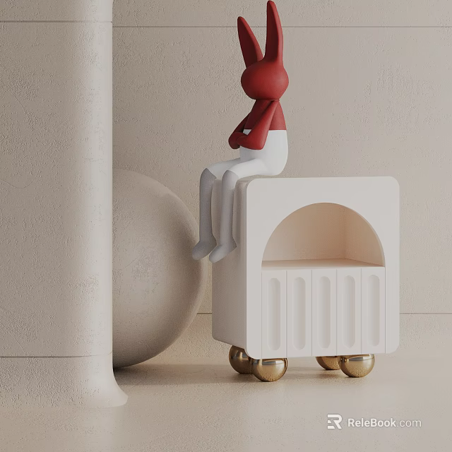 Modern Minimalist White Side Table Featuring Gold Wheels And Storage Shelf 3d model