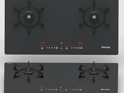 Modern Black Glass Gas Stoves With Double Burners And Control Knobs For Household Appliances 3d model