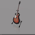 Stylish Electric Guitar Displayed On Stand With Reflection On Gray Background 3d model