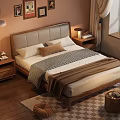 Double Bed With Upholstered Headboard Wooden Frame And Modern Bedroom Decor