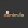 Vintage Workspace Interior With Wooden Desk Green Cabinet Crates Map And Rug