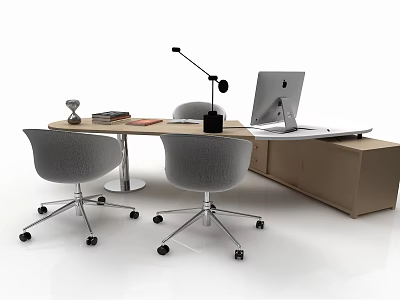 Modern Office Desk With Laptop Desk Lamp Books And Two Gray Rolling Chairs 3d model