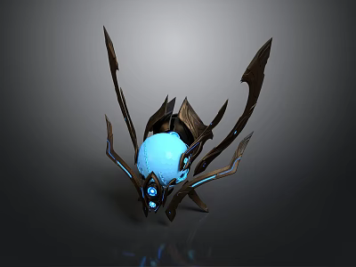 Mechanical Creature With Glowing Blue Core And Spiked Dark Metallic Limbs 3d model