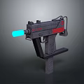 Modern Gray Submachine Gun With Blue Glowing Muzzle And Red Markings