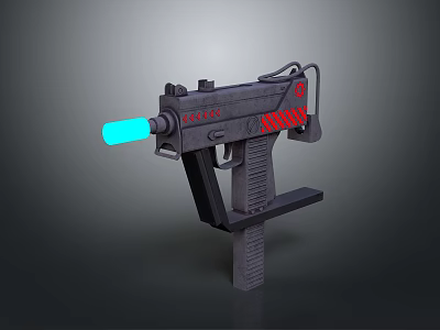Modern Gray Submachine Gun With Blue Glowing Muzzle And Red Markings 3d model