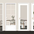 White Stylish Hinged Doors With Different Glass Patterns And Gold Handles 3d model