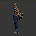Game and Movie Character Featuring Blonde Hair Blue Vest Yellow Accents Arm Bands Colorful Shoes